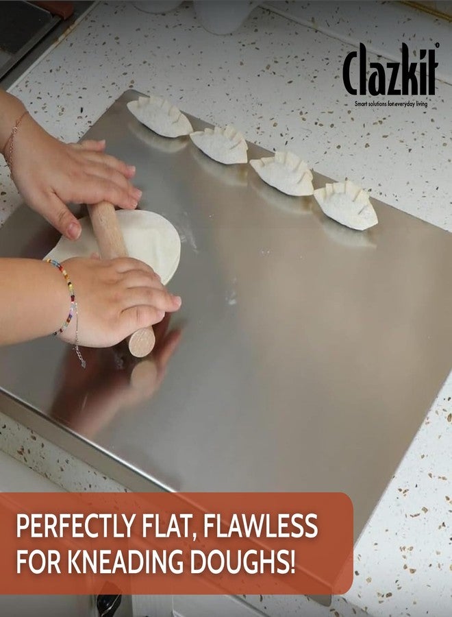 Clazkit Stainless Steel Counter Top Chopping Board | Kneading Board for Chopping with Lip Bend | Vegetable,Fish,Cutter Board (42 x 32 CM) - Image 4